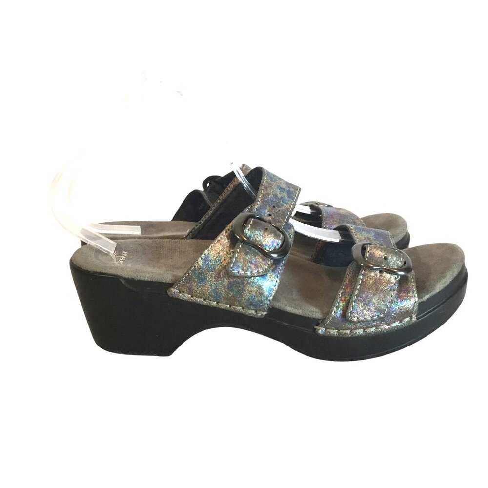 Dansko Womens 7.5-8/38 Platform Slide Sandal Purple Blue Iridescent